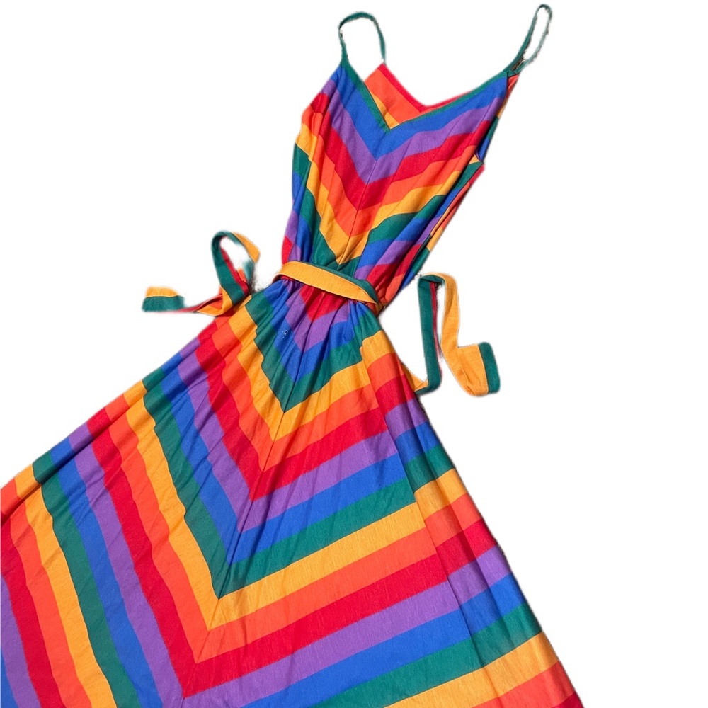 Rare Vintage 1970s Rainbow Chevron Pride Sundress